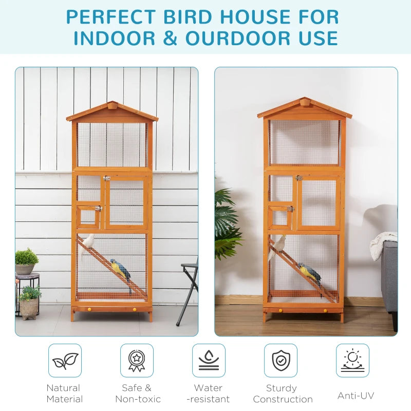 Orange Wooden Outdoor Bird Aviary Cage with Pull Out Tray - 2 Doors