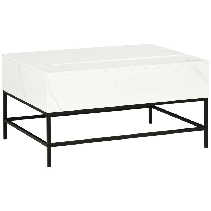 White Lift-Top Coffee Table with Hidden Storage Compartment