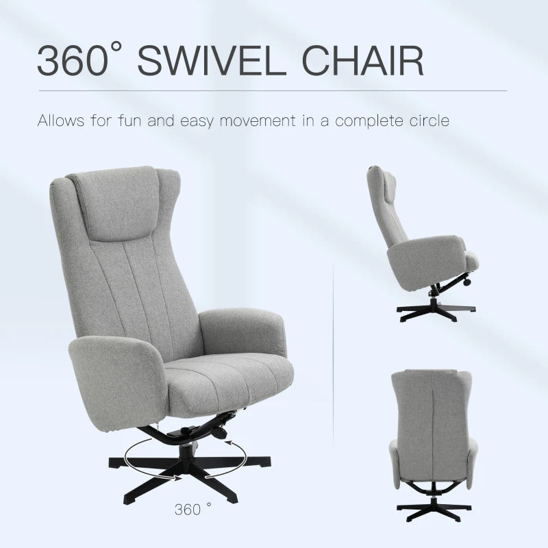 Light Grey Swivel Recliner Chair with Ottoman Set