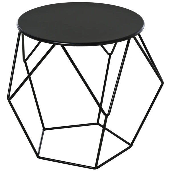 Black Round Steel Frame Coffee Table - Nordic Minimalist Style