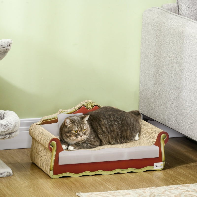 Cat Cardboard Scratcher Lounge Bed with Catnip, Grey, 58 x 29.5 x 29cm