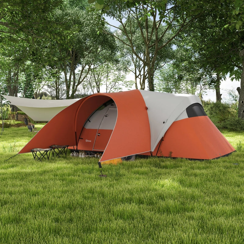 Orange 6-Person Waterproof Camping Tent with Porch and Groundsheet