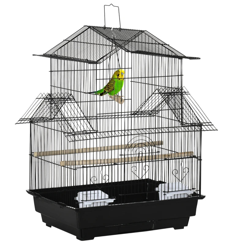 Metal Bird Cage with Swing Perch & Food Tray for Small Birds - Black