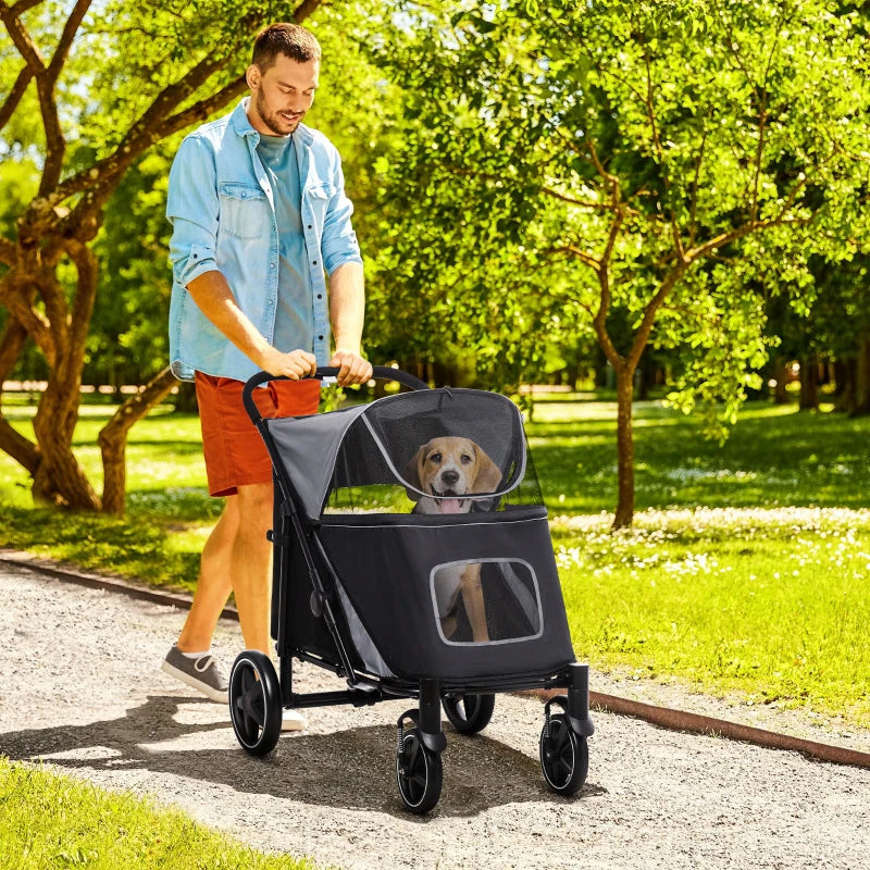 Black Foldable Pet Stroller for Medium and Large Dogs