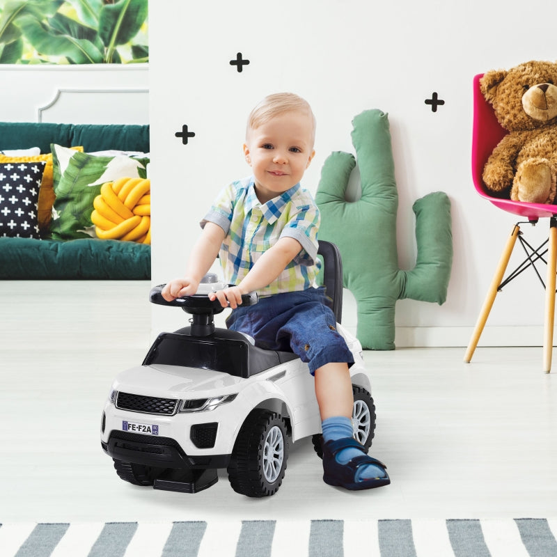 White Toddler Ride-On Car with Horn and Storage
