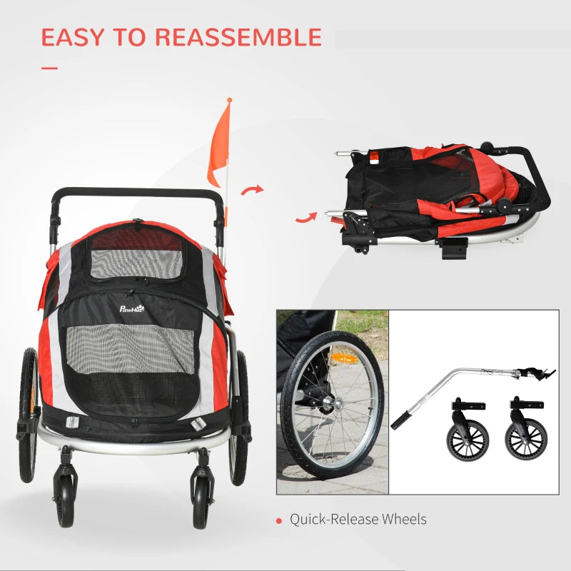 Red Dog Bike Trailer & Stroller Combo for Large Pets