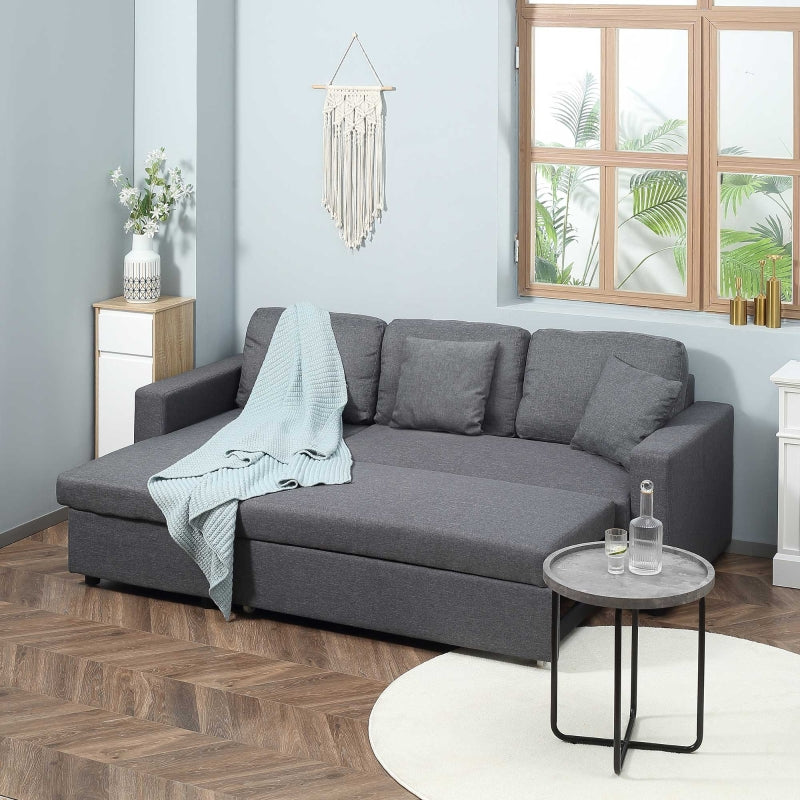 Grey 3 Seater Corner Sofa Bed with Storage and Chaise Lounge