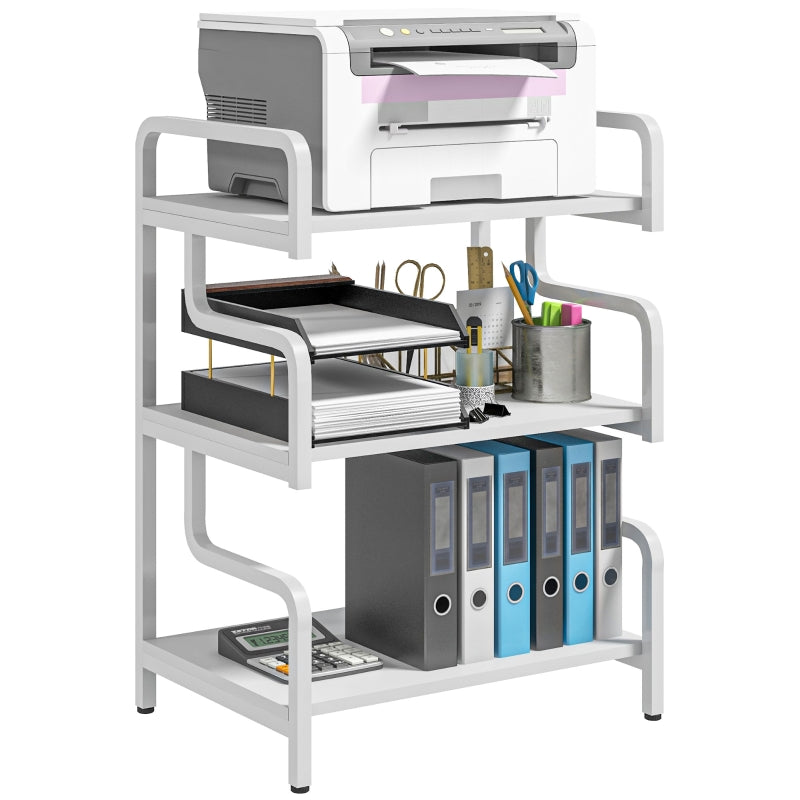 White 3-Tier Printer Stand with Storage Shelves, 55 x 40 x 77cm