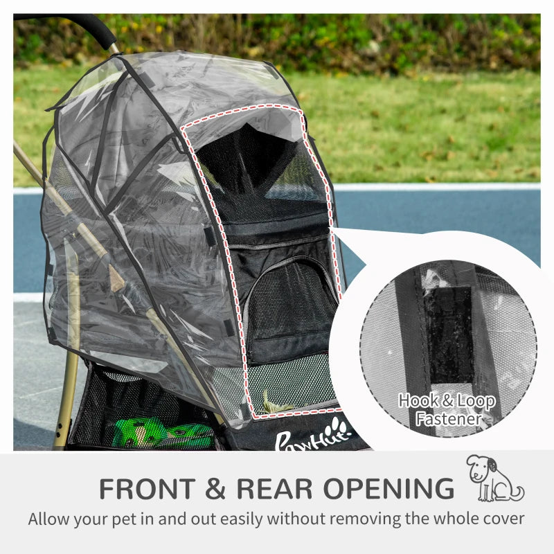 Black Pet Stroller with Rain Cover, 3-in-1 Cat Dog Pushchair