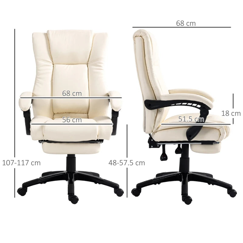 Swivel Office Chair with Footrest, Wheels, Adjustable Height - Cream White