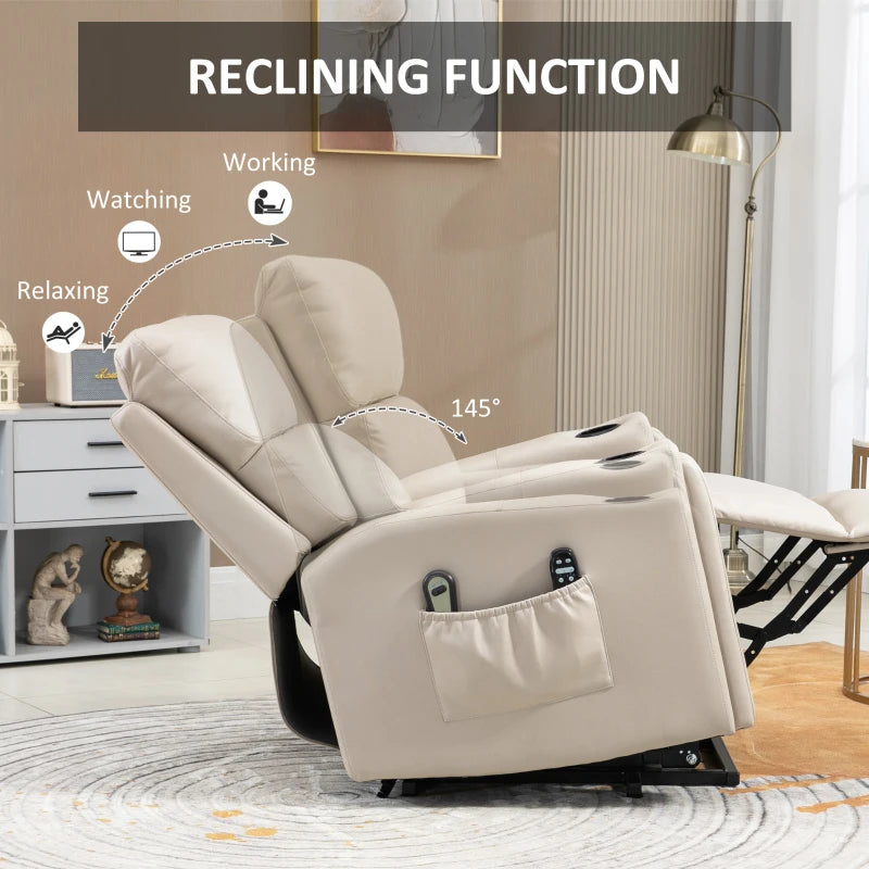 Beige Electric Lift Recliner Chair with Massage and Heat