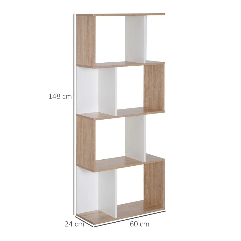 Four-Tier Double 'S' Shelving Unit - White & Oak