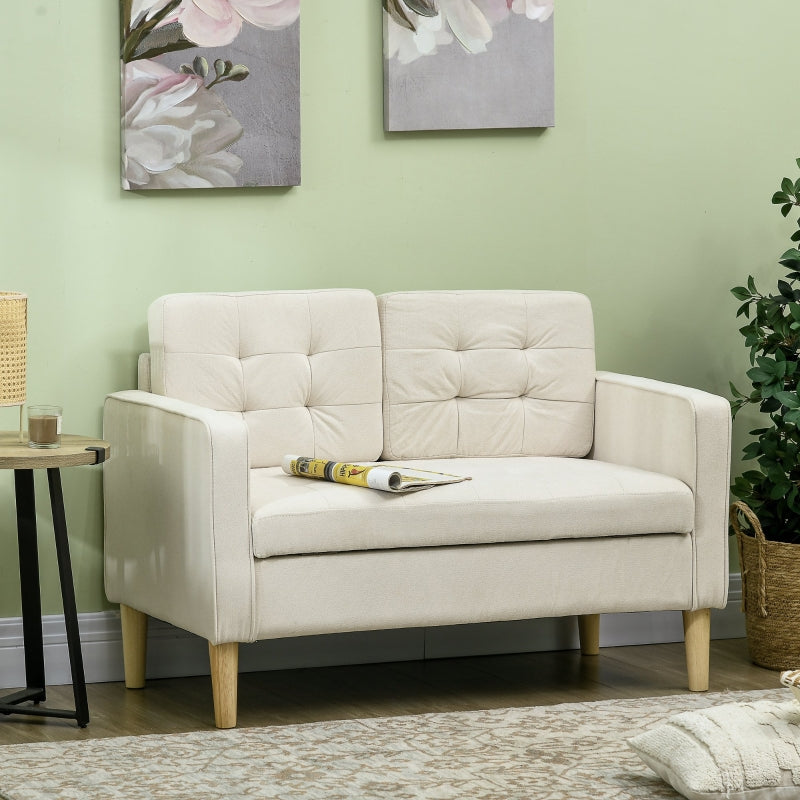 Compact Cream White Loveseat Sofa with Hidden Storage