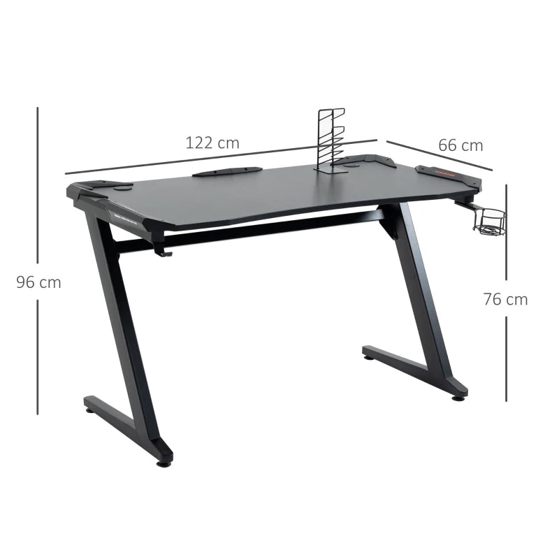 Carbon Fibre Gaming Desk, Black, Gamer Workstation with Storage