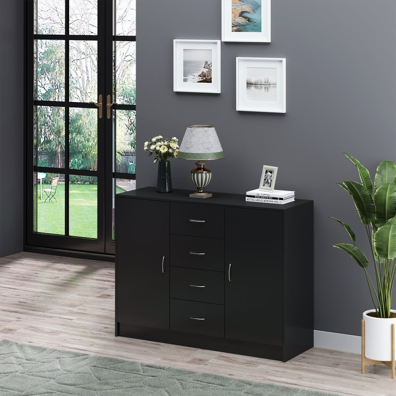 Black Sideboard Storage Cabinet with Doors and Drawers