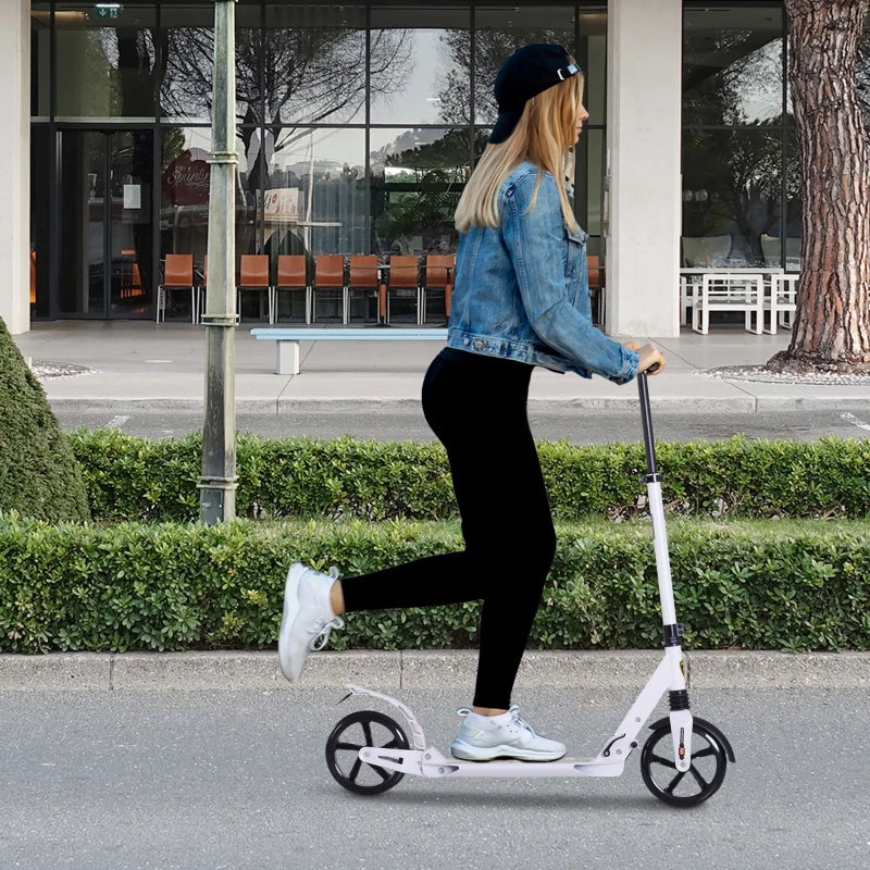 White Folding Kick Scooter with 2 Big Wheels for Teens and Adults 14+