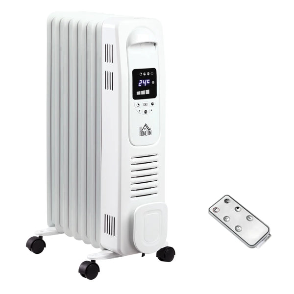 White 1500W Digital Oil Filled Radiator with Timer & Remote Control