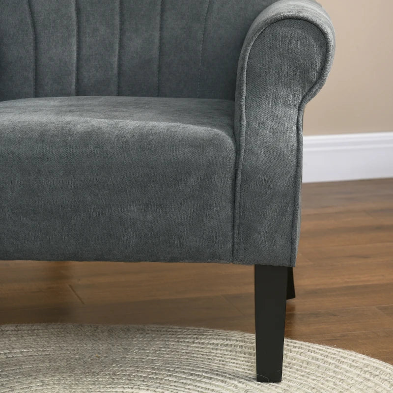 Grey Upholstered High Back Accent Chair with Rolled Arms and Wood Legs