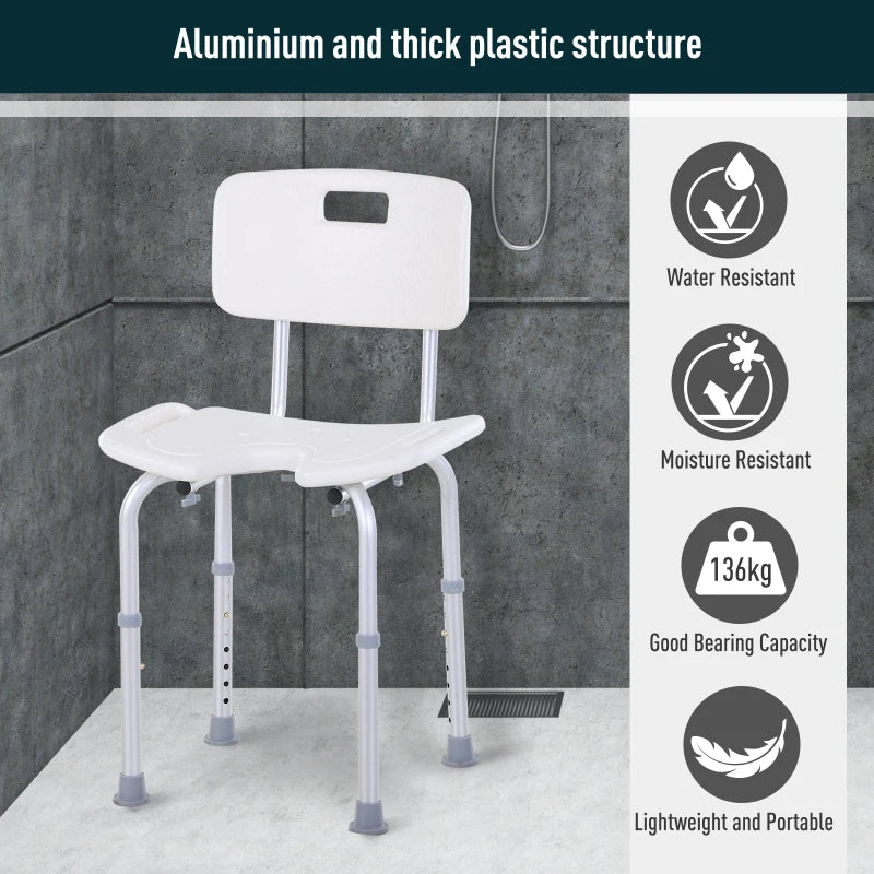 Adjustable Aluminum Bath Stool - White