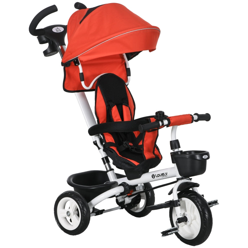 Red 6-in-1 Baby Push Tricycle with Parent Handle - Ages 1-5