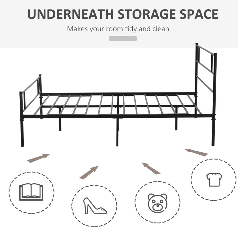 Black Metal King Bed Frame with Storage Space