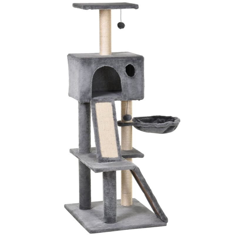 Cat Tree Tower with Sisal Scratching Posts and Ladders - Grey