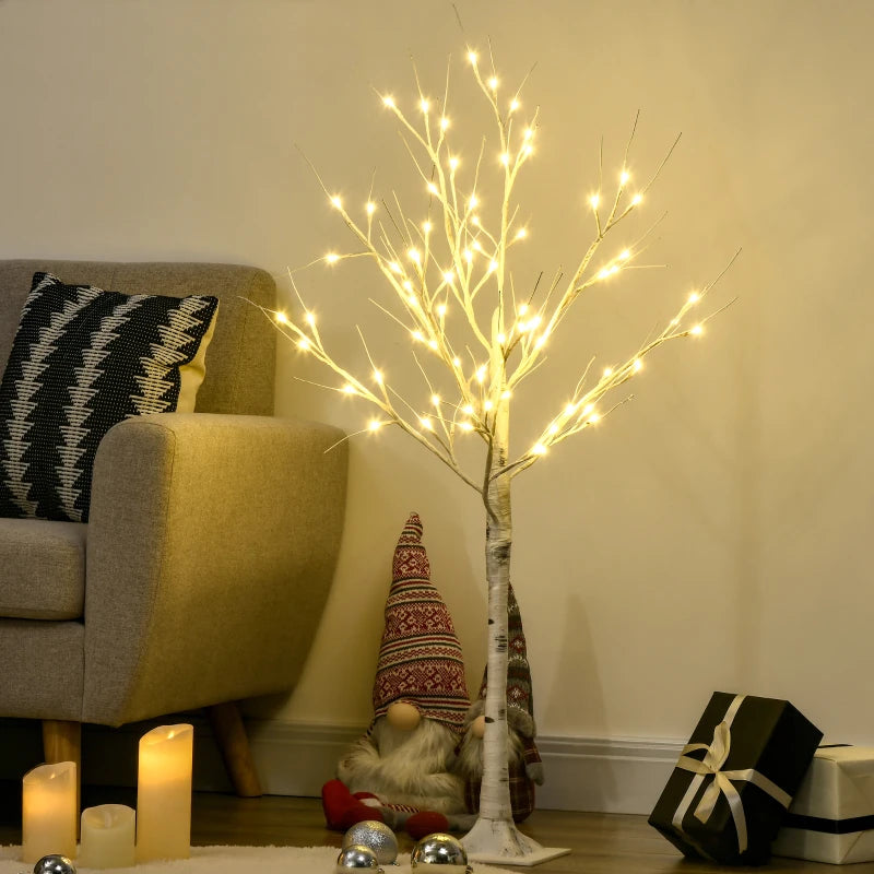 4ft White Birch Tree with Warm White LED Lights - Indoor/Outdoor