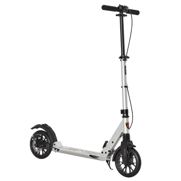 Silver Folding Kick Scooter with Shock Absorption for Teens and Adults