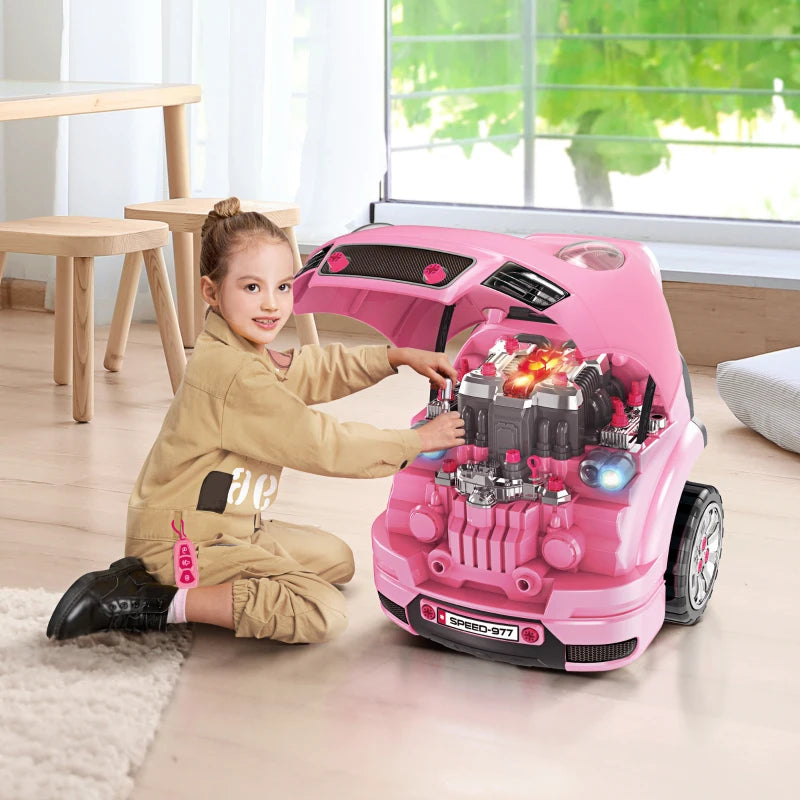 Kids Pink Truck Engine Toy Set with Horn & Light - Ages 3-5