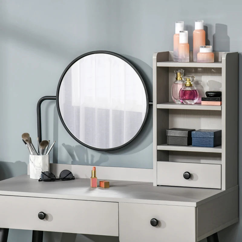 Grey Vanity Dressing Table Set with Mirror, Stool, 3 Drawers & Shelves