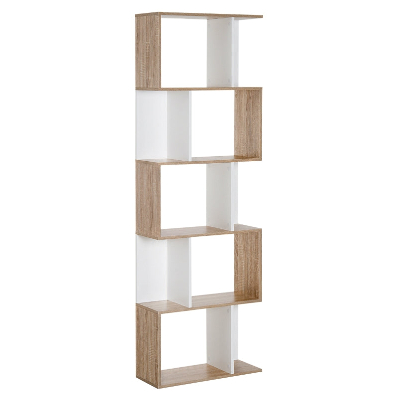 5-Tier Natural Wood S-Shaped Bookcase