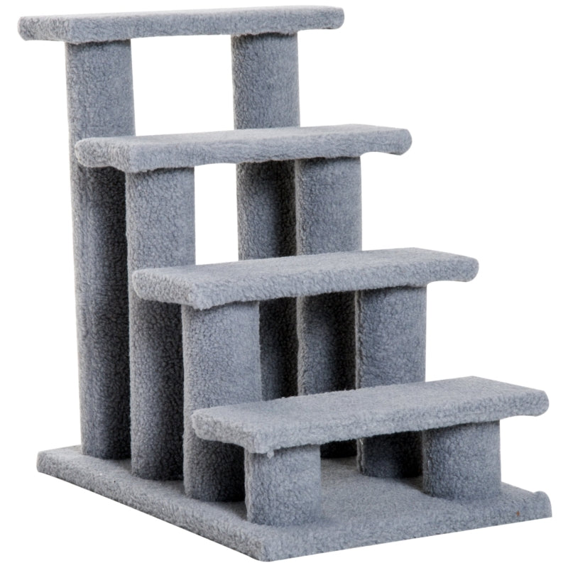 Grey Pet Stairs for Dogs and Cats - 4 Step Bed and Sofa Climbing Ladder 63x43x60 cm