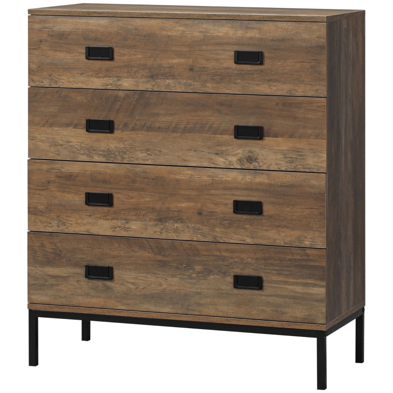 Brown 4-Drawer Metal Frame Storage Chest for Bedroom & Living Room