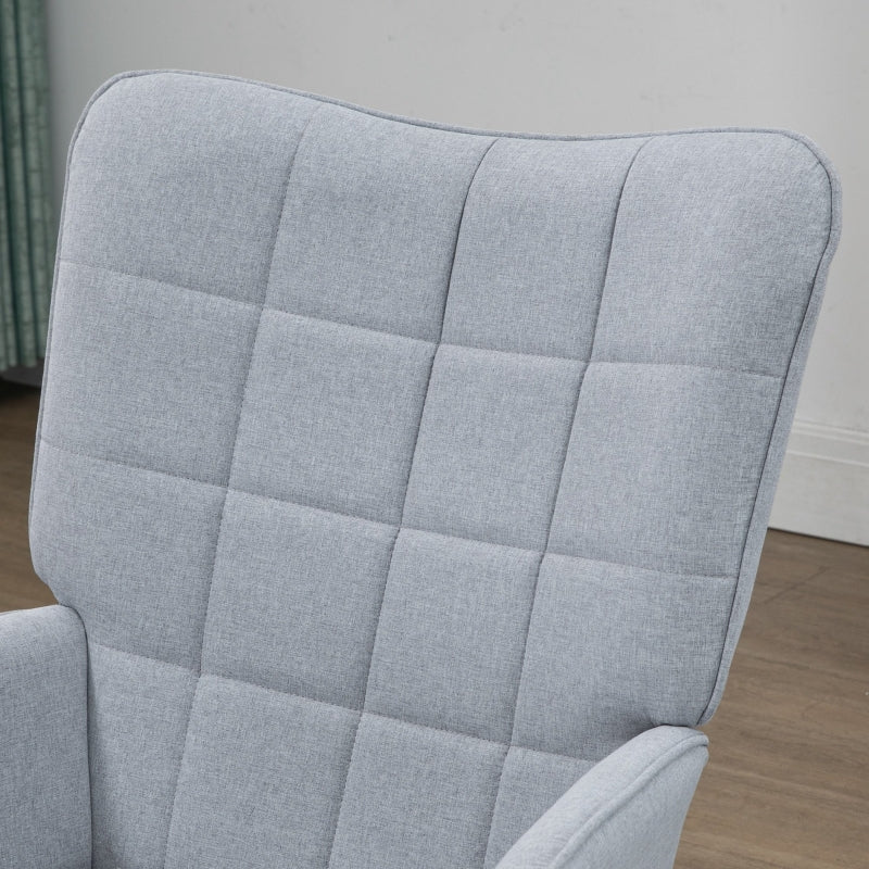 Light Grey Linen Armchair Set with Footstool for Living Room and Bedroom