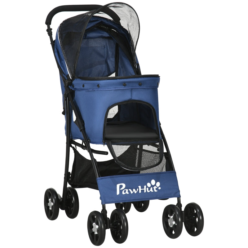 Dark Blue Pet Stroller with Large Carriage and Storage Bag