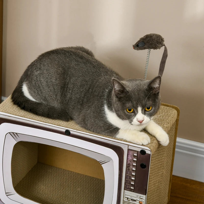 Cat Scratching Board Set with Toy Rat and Catnip, Grey, 43 x 23 x 32.5cm