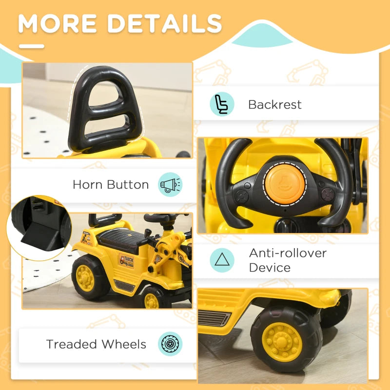 3-in-1 Yellow Ride-On Bulldozer Toy