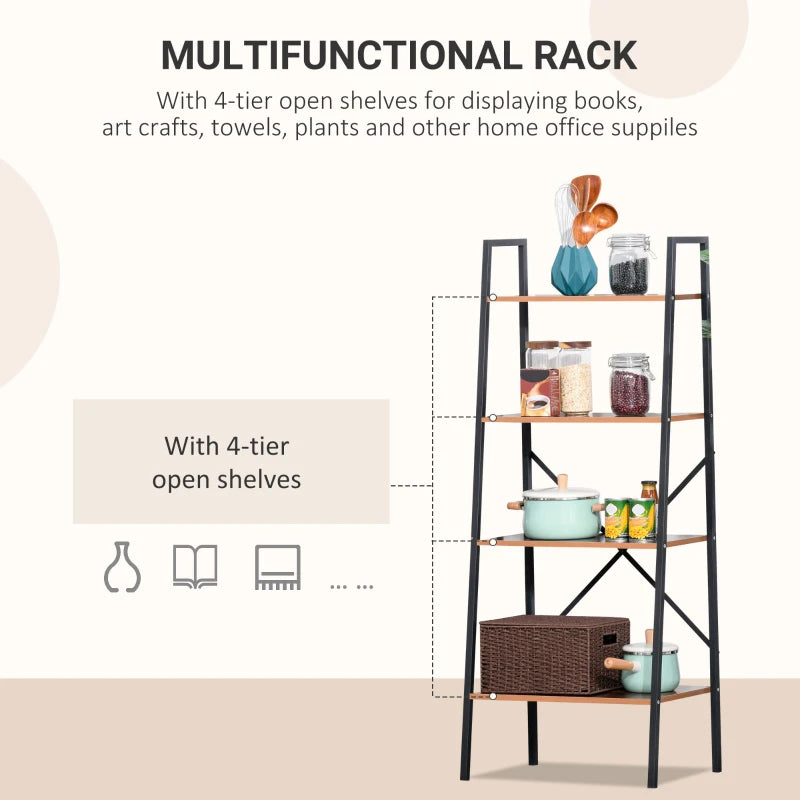 4-Tier Vintage Ladder Shelf Bookcase - Black/Brown Wood Storage Rack