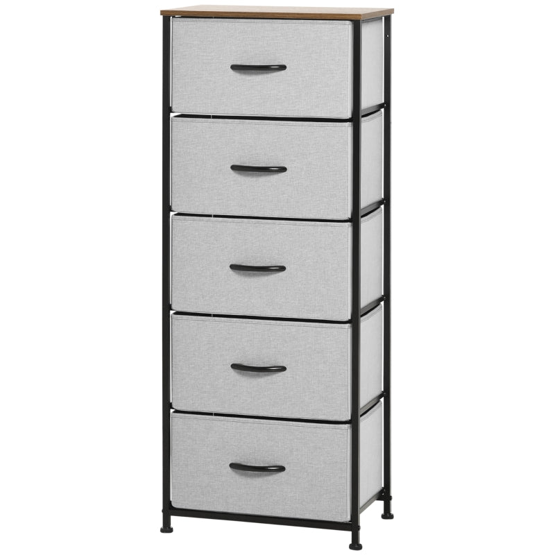 Grey Fabric 5-Drawer Industrial Dresser with Steel Frame and Wooden Top