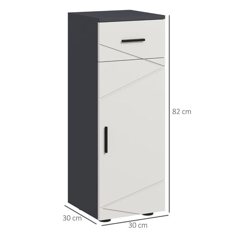 Grey Slim Bathroom Storage Cabinet with Drawer and Cupboard