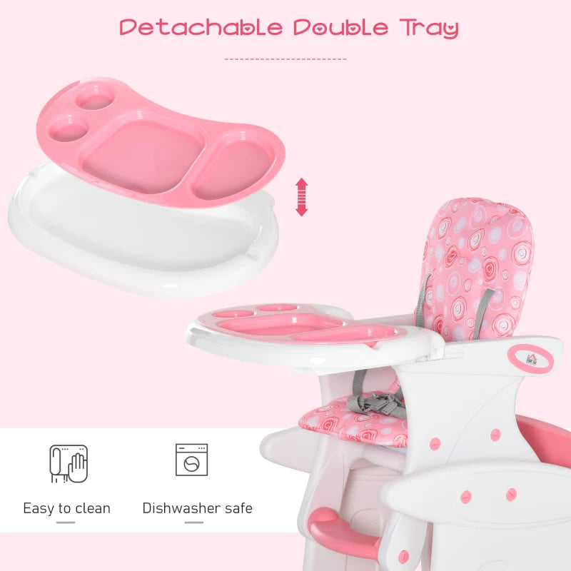 3-in-1 Pink Baby Booster High Chair