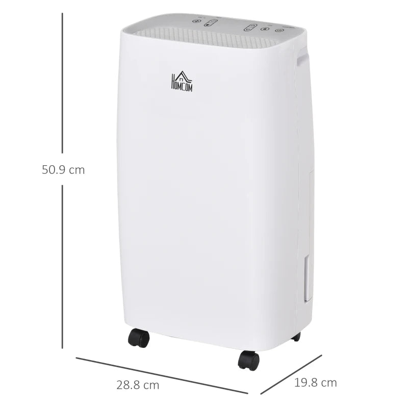 White 12L/Day Dehumidifier with Continuous Drainage, 2.5L Tank, Timer & Humidity Display