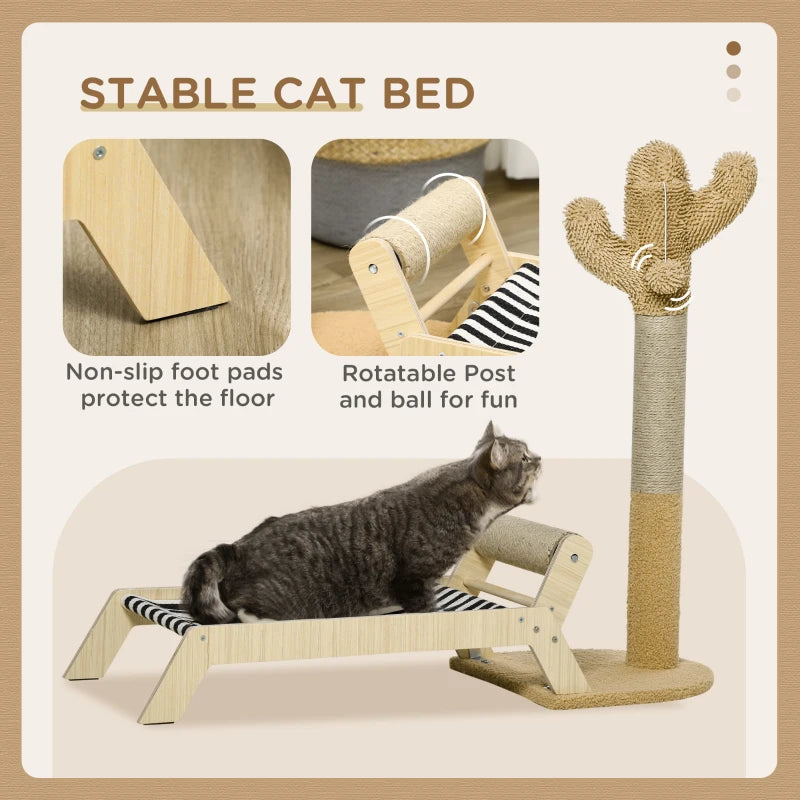 Brown Cat Scratching Post with Bed and Cactus Tower