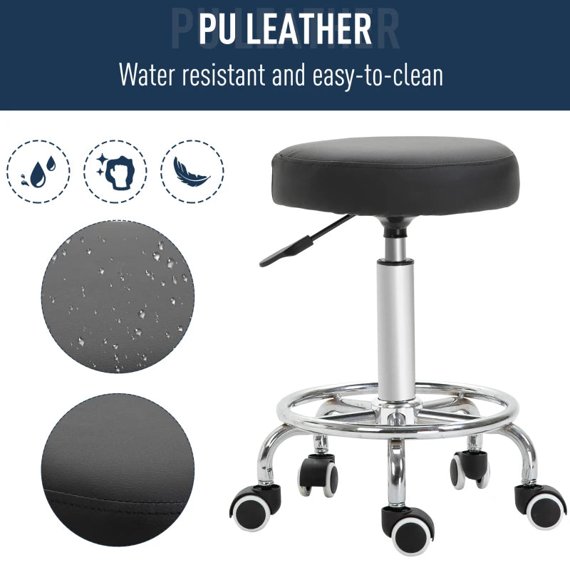 Black Adjustable Rolling Stool with Swivel Seat