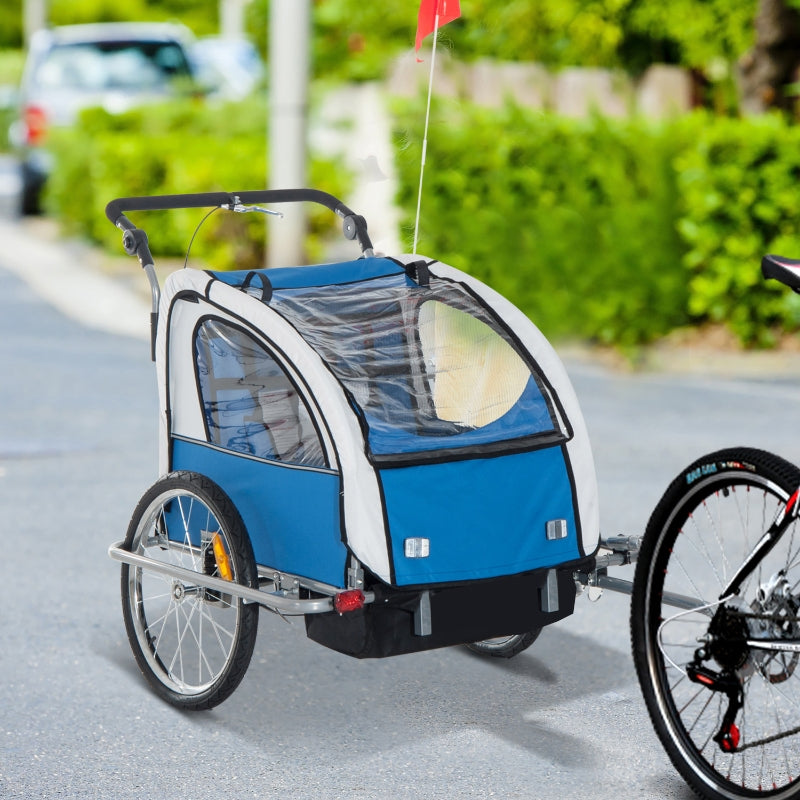 Blue 2-Seater Bike Trailer for Baby and Child with Canopy & Storage