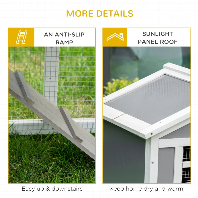 Grey Two-Tier Rabbit Hutch with Sunlight Panel Roof & Slide-Out Tray