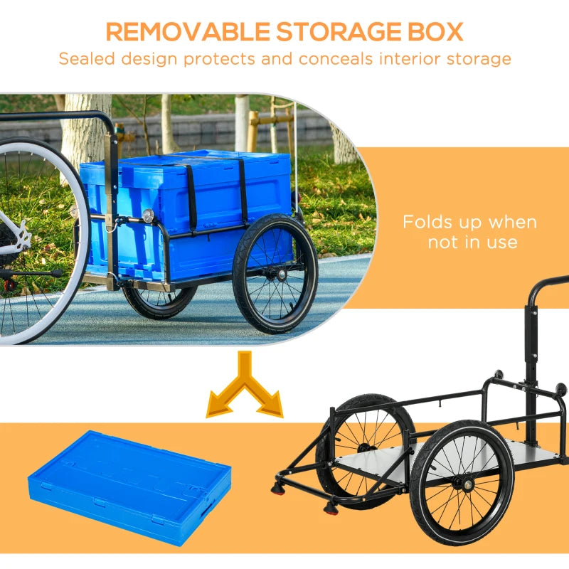 Blue Bike Cargo Trailer with 65L Foldable Storage Box and Reflectors