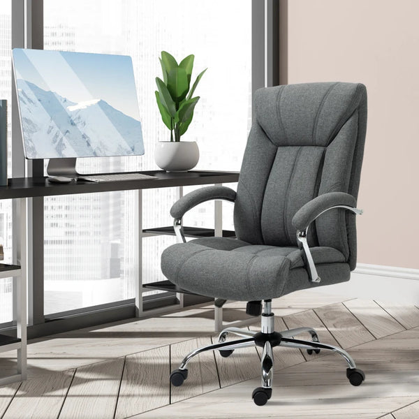 Grey Linen Home Office Chair with Adjustable Height & Swivel Wheels