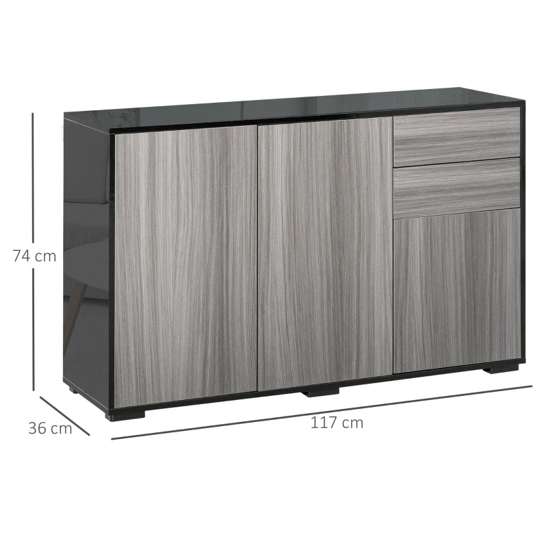 Modern 2-Drawer Side Cabinet in Light Grey and Black