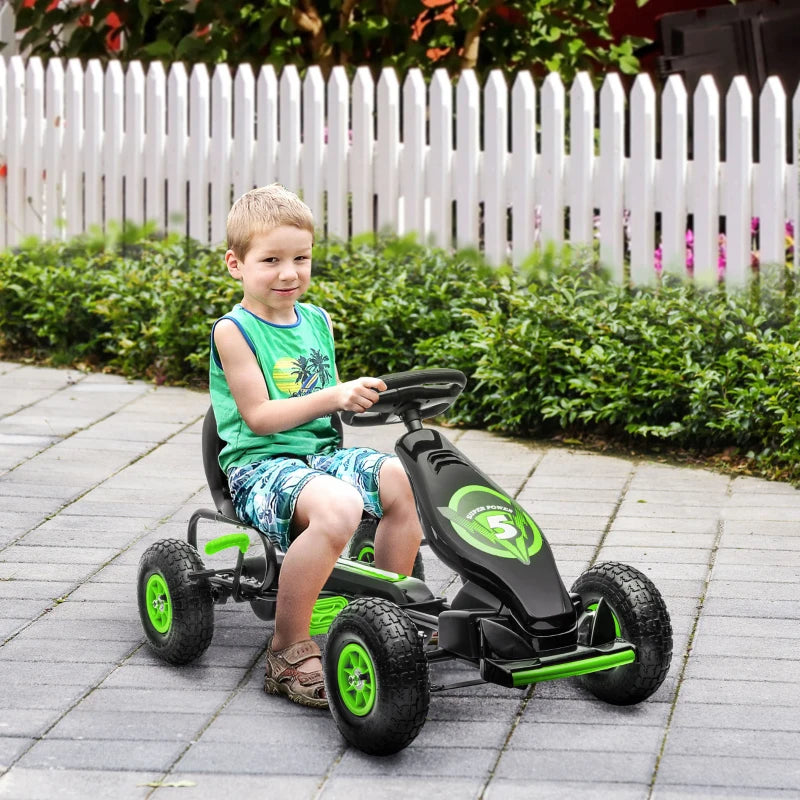 Green Kids Pedal Go Kart with Adjustable Seat and Inflatable Tyres